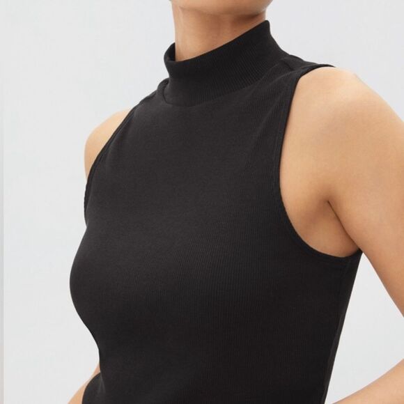 NWT Everlane Tank Top Crop Black The Ribbed Mock Neck Organic Black XS - Picture 2 of 5